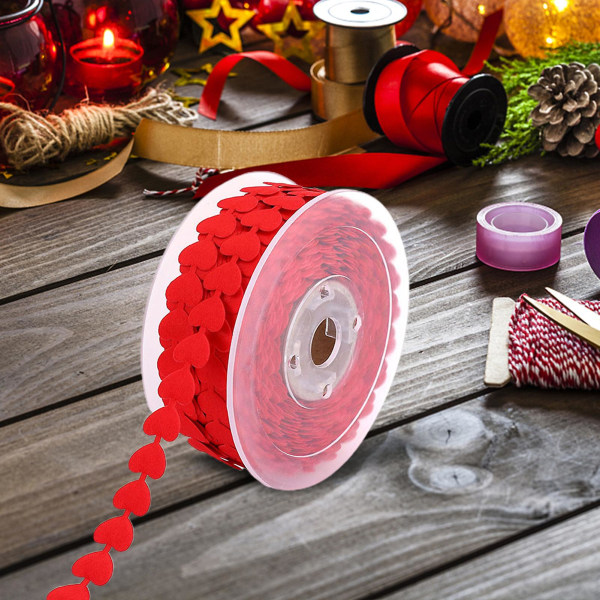 Farfi 1 rulle Förpackningsband Dekorativt rivbeständig polyesterspets Hjärtformad design omslagsband Bröllopstillbehör Röd
