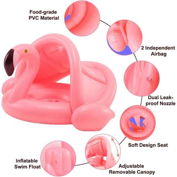 Flamingo Baby Pool Float med Tak - Uppblåsbar Badring