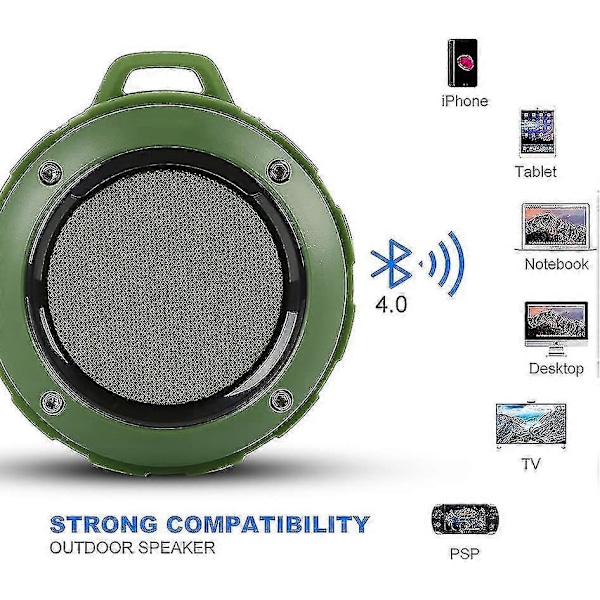 Vattentät Bluetooth-högtalare, Bärbar högtalare med subwoofer (grön)