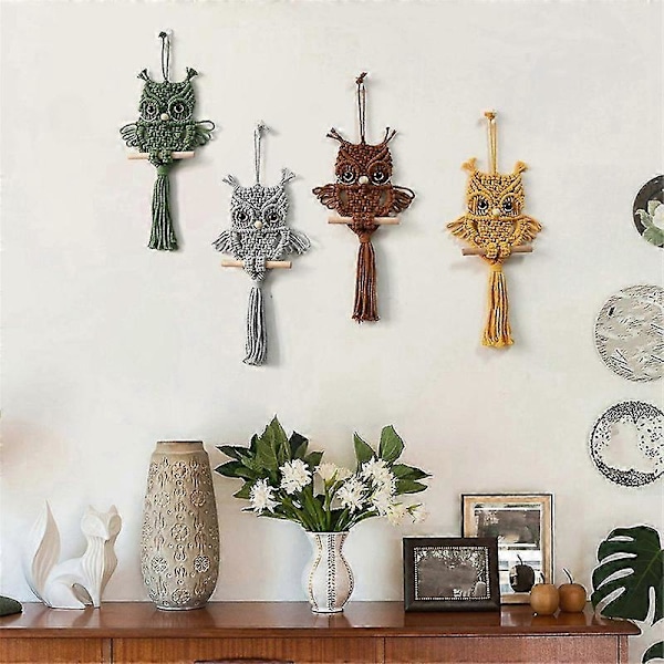 Ugle Macrame Vægtæppe Vævet Vægophæng Vedhæng Ornament Vævet Boheme Vægtæppe Murstensrød