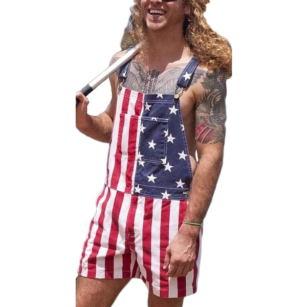 American Flag Overalls Denim Bib Shorts for Menn Dame Juster