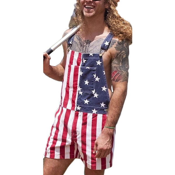 /#/Amerikkalaiset lippuhaalarit Denim Bib -shortsit miehille ja naisille Säädettävä XXL  /#/