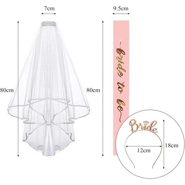 Bride to Be Sash and Veil, polttoverhojen asusteet ja valkoinen tiar