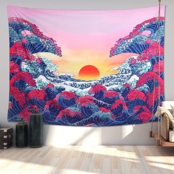 Great Wave Ocean Wall Hangings Orange Sunset Wall Tapestry w