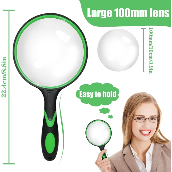Grön läsförstoringsglas 100 mm Big Portable 10X Förstoring wit