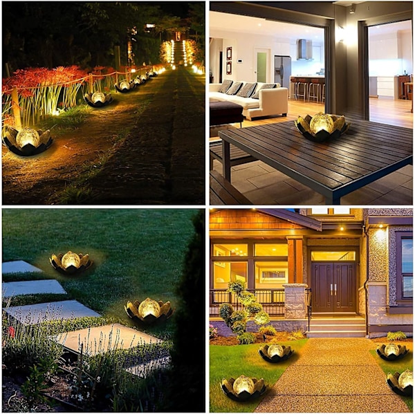 *2 Kpl Koodaus Aurinko LED Lyhty Ulkona Puutarha Metalli Lotus*