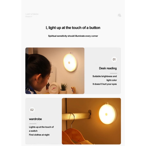 Rund berøringsfølsom lampe med ladesensor nattlampe trådløs c