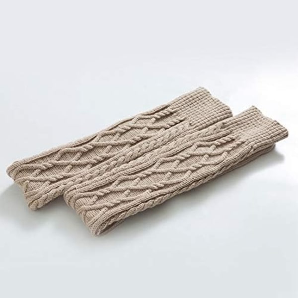 #Lange strikkede sokker for kvinner - Beige, Vintervarme lårhøye sokker, Kvinner#