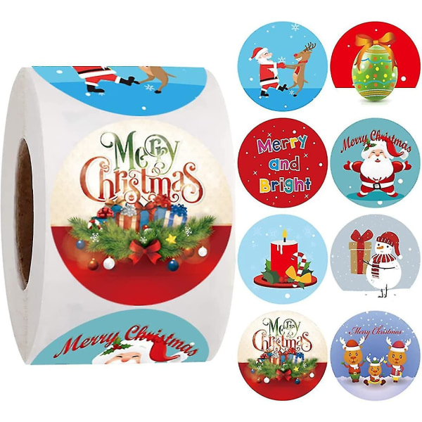 500 stycken julklistermärken, runda klistermärkesetiketter Merry Christmas-dekalrulle, vinylförseglande självhäftande presentklistermärken för julpåsar Gift Ba