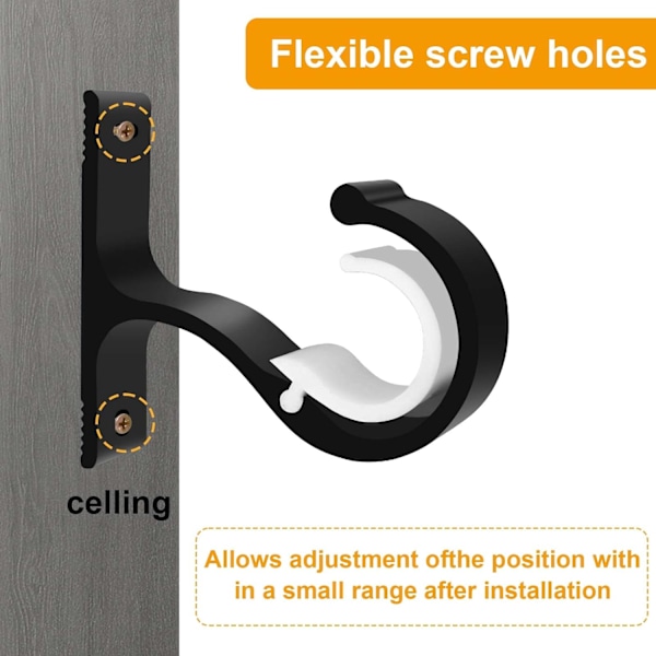 #Sæt med 2 gardinstangsbeslag (sort), ø 25-28 mm robust aluminium#