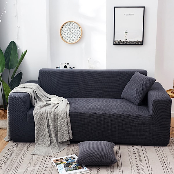 Elastisk strækbetræk til 2-personers sofa blød pasform grå 145-185cm