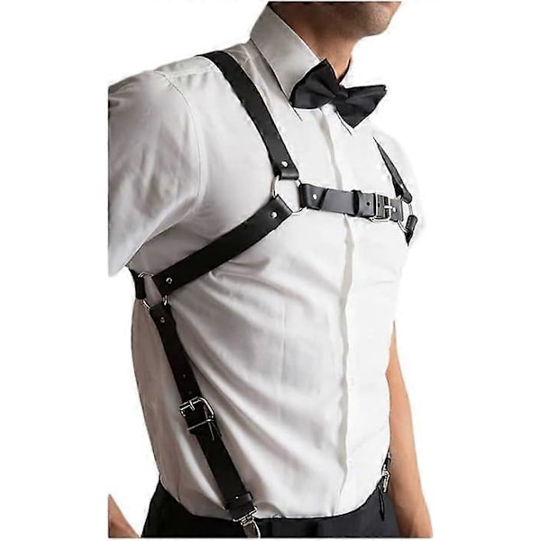Justerbart Punk Brystbelte for Menn Lær Kropp Brystsele Belte Skinnende Halv Kropp Bryststropp Rave Clubwear Maskerade Kostyme