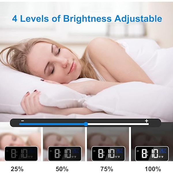 #Digital vekkerklokke LED Digital klokke Digital vekkerklokke med temperatur/snooze/ 2 alarmer/12/24 timer/USB-ladingspورت/10 musikk#