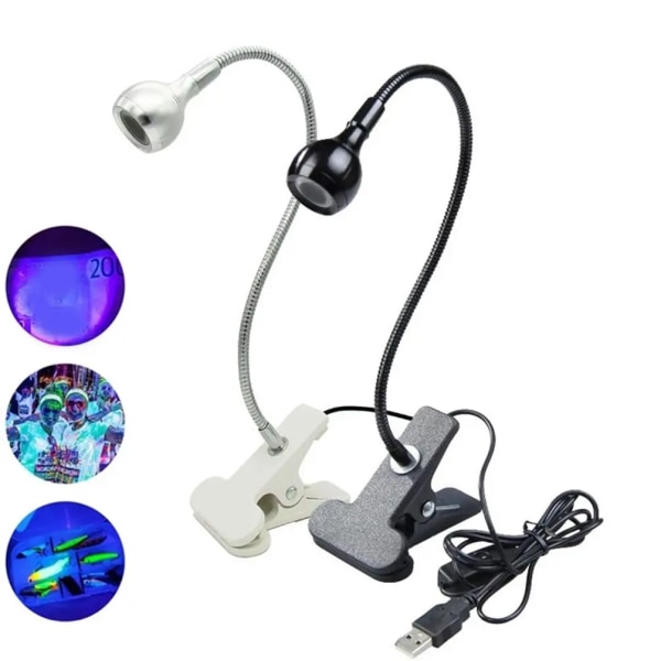 LED UV-lampa med flexibel metallrör, klämma, för laptop
