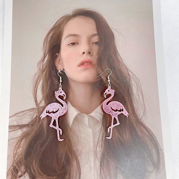 Søte Rosa Flamingo Glitter Anheng Øredobber for Kvinner Tenåringsjenter Delikate Lettvekts Akryl Dyr
