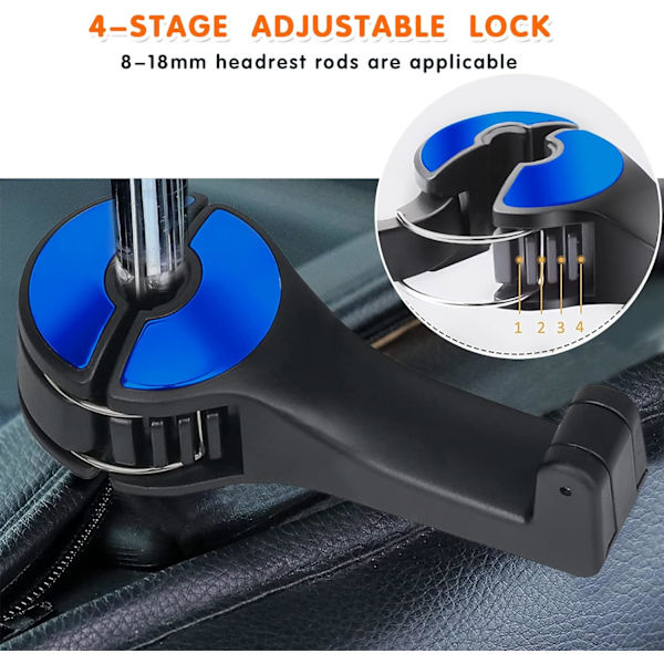 2-delad låsbar bilkrok (lan färg), 2-pack bilhuvudstöd
