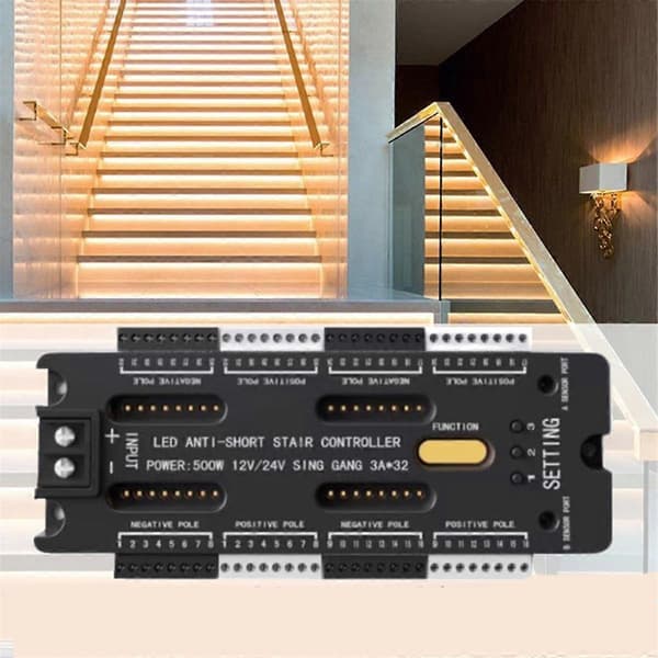 Trappe LED bevægelsessensor controller 32 kanals dæmpning indendørs natbelysning 12V/24V LED tape trappe controller