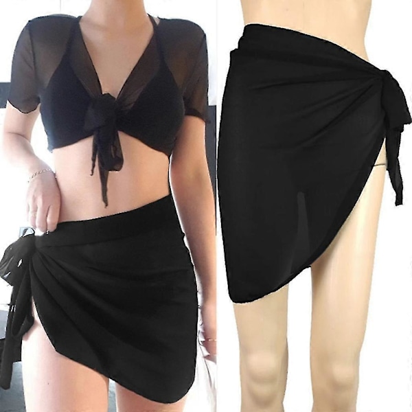 Strand-sarong för damer Baddräktsöverdrag Sidoknyt Midja Delad Omlott Kort Kjol