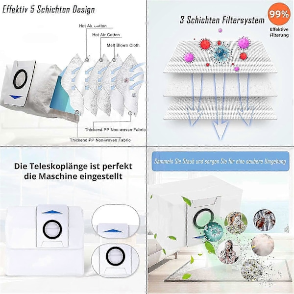 10-pakning støvsugerposer for Ecovacs Deebot X1 Omni sugstasjon for Ecovacs Deebot X1 Omni, reservedeler for