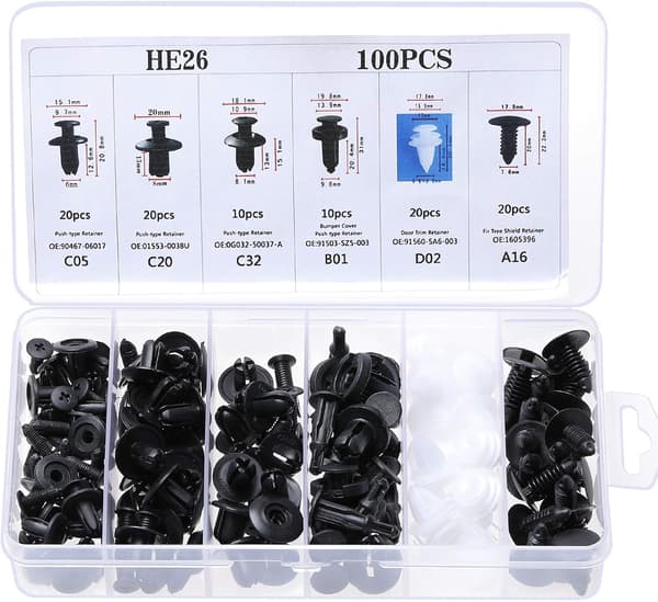 *Bilklips, 100 stk plastnitklips feste svart universal f*