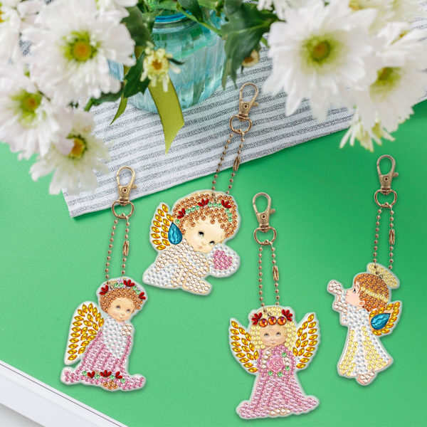 #4-pak DIY Diamantmaleri Nøgleringe#