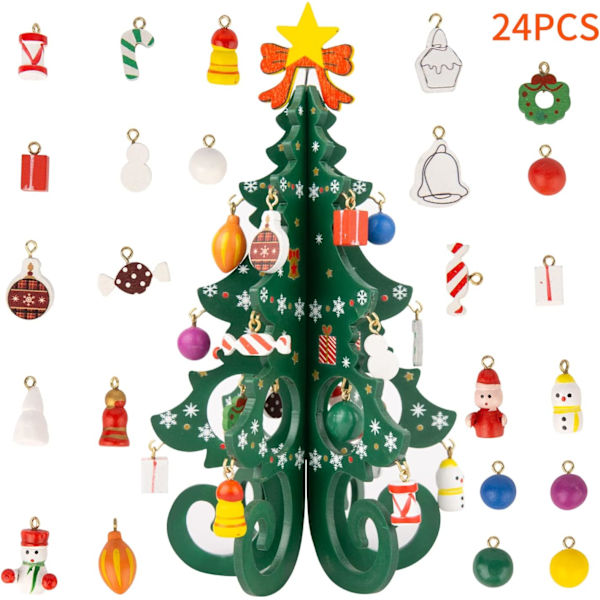 #Julgranspynt i trä - Grön 3D Mini Julgran med 24 #