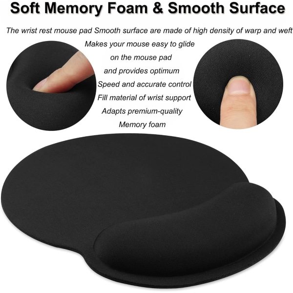 Håndleddstøtte, Ergonomisk Musematte med Minnefoam, Sklisikker Gummi