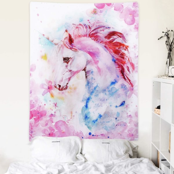 Rosa Unicorn Hippie Kunstveggteppe for Soverom - Estetisk Wat