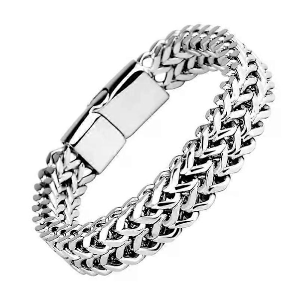 2 stk. Herrearmbånd Rustfrit stål Sølv med blå gaveæske Cubansk armbånd 8 mm bredde 19 cm længde Trendy Hip Hop Rapper armbånd til far søn ven