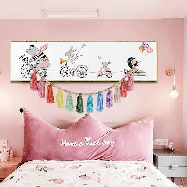 Bomull Tofs Girlang Pastell Banner, Färgglad Party Bakgrund Dekorativa Väggbonader Llama Dekorationer, Flickor Boho Heminredning Gåva (Ljus)