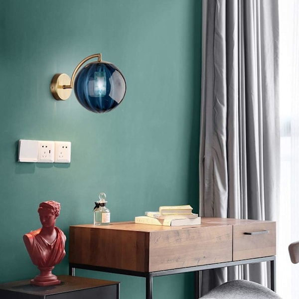 *Ny nordisk moderne væglampe Ø15CM blå glas kugle væglampe skanse*