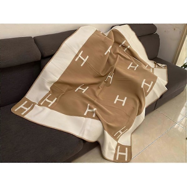 Plaid H huopa kashmirsekoite virkattu kannettava 130x160cm khaki