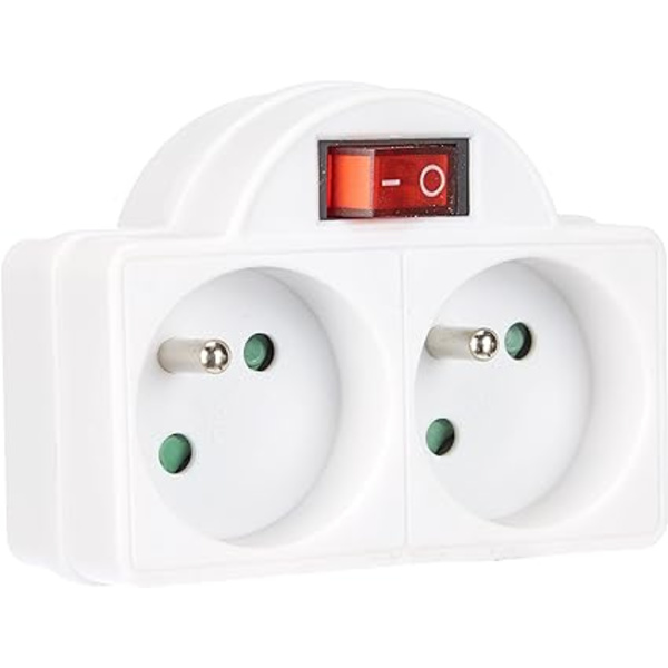 #Hvid Multistikadapter med Afbryder 2 Stikkontakter 16A #