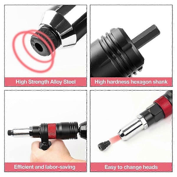 Sladdlös nitmaskinssats 2,4 mm/3,2 mm/4,0 mm/4,8 mm/6,4 mm Insatsmutter Nitar Industriella elektriska nitaradapter