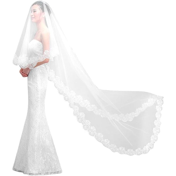 BrudeSlør med Blonder Kanter Bølge Bryllup Slør Lang 5 Meter Elegant
