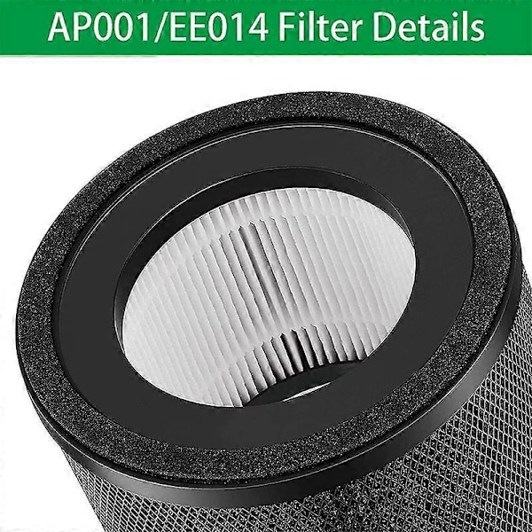 Passer til AP001 EE014 Filter, 2-pakning H13 True HEPA erstatningsfilter kompatibelt med TaoTronics TT-AP001 og VAVA VA-EE014