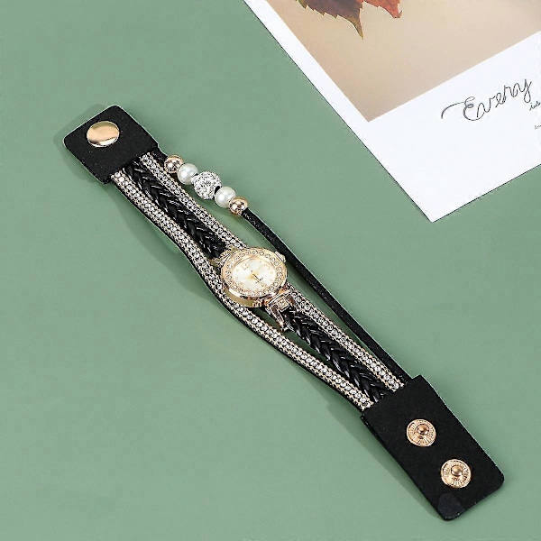 Rhinestone Dameur Flettet Armbåndsur Mode Quartz Ur Armbåndskæde