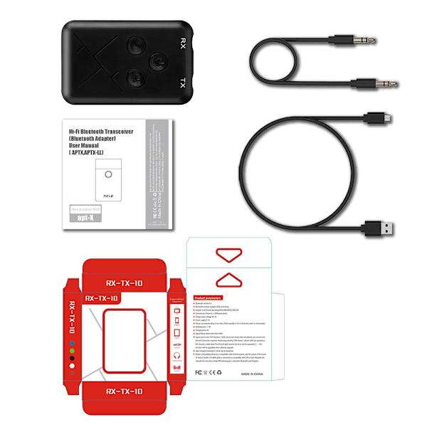 1-pack 3-i-1 Bluetooth 5.0-sändare, bärbar trådlös Bluetooth-adapter