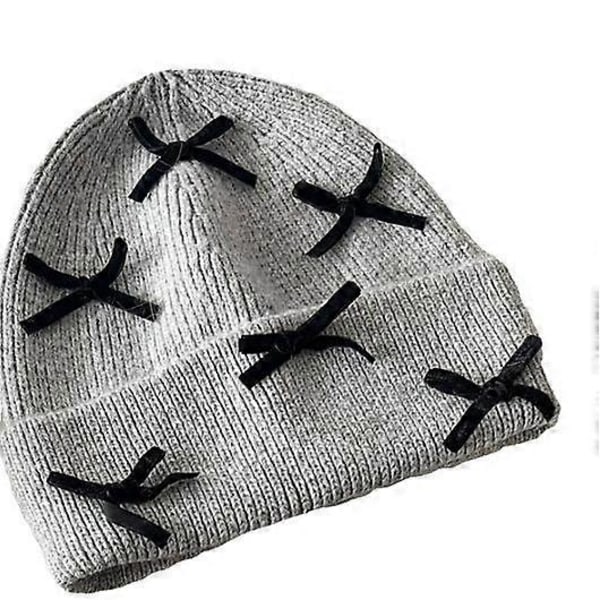Strikkede Beanies Luer med Sløyfe Vinter Ørebeskyttelse Lue Myk Varm Vindtett Skullies Luer Strikket Lue for Kvinner og Menn