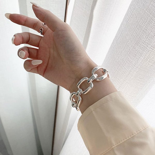 #s925 sterling hopea paksu ketju geometrinen ranneke#