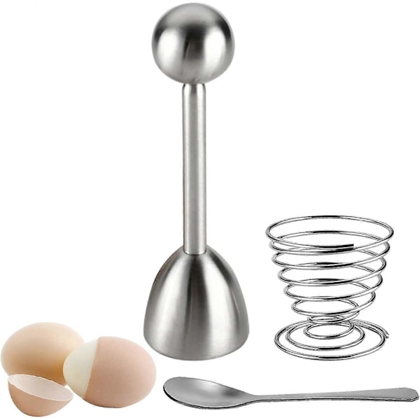 Eggeskallkutter med eggeglass og eggeskje, eggeskallåpner