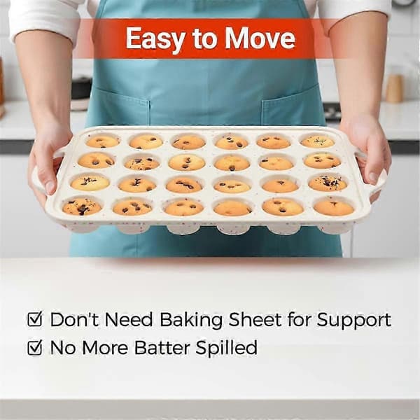 2-pack Mini Muffinplåt, Förstärkt Ram Mini Cupcakeformar 24 Koppar Nonstick Mini Muffin Silikon Mo