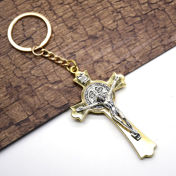 /#/Heliga Benedictus onda skyddsmedelskors i metall nyckelring tro nyckelring från Jerusalem skydd Benedictus charm/#/