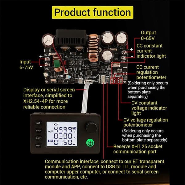 -6522 CNC Step-Down DC Virtalähde Säädettävä Jännite Jännite ja Vakiojännite Vakiovirtamoduuli 22A 65V