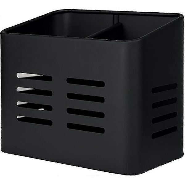 Bestikkboks i metall med rom, bestikkdryppebrett 9 x 16 x 13,5 cm, vertikal verktøyorganisator for kjøkkenbenk og bord (svart)