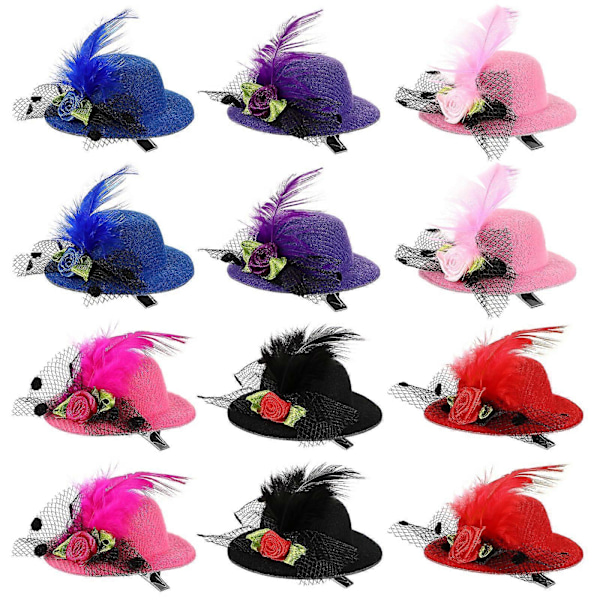 12 stk. Mini Hat Hårklemmer Piger Hårspænder Fest Dans Børn Hårtilbehør (Tilfældig Farve)