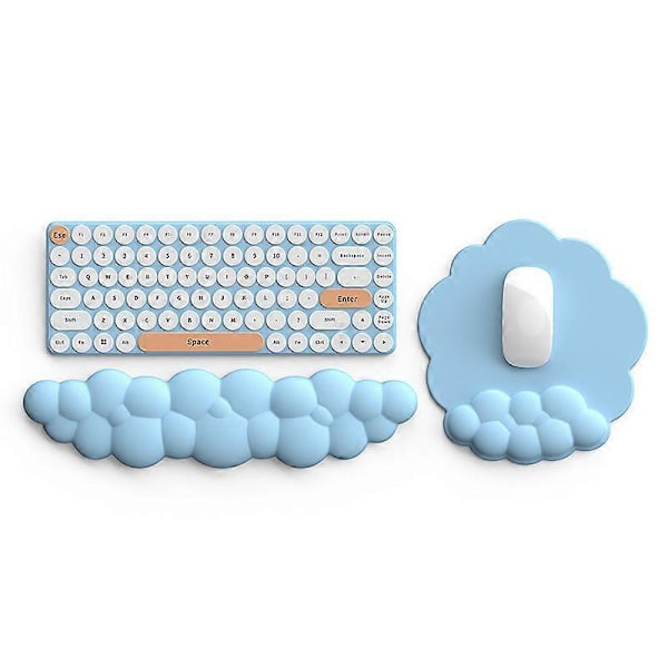 Blått tangentbord handledsstöd i memory foam, tangentbordsmoln handledsstöd, tangentbordsmatta med handledsstöd 2-delars set
