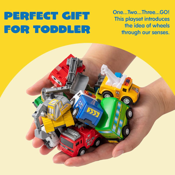 Set med 16 Mini Inertigbilar, Mini Die-Cast Bilar, Dragbilar