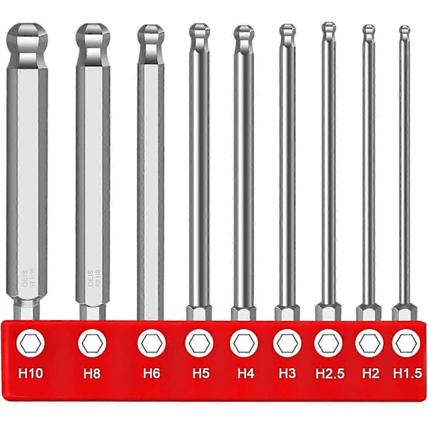 9 stk. Kuglehoved Unbrakonøgle Unbrako Skaft Kuglehoved Unbrakonøgle 1.5/2/2.5/3/4/5/6/8mm/10mm
