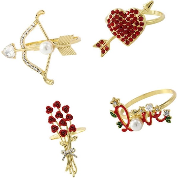4 stk. Servietring Servietholder til Bord Rhinestone Servietholder Hjerte Servietspænde Valentinsdag Servietspænde Servietbånd Servietringe